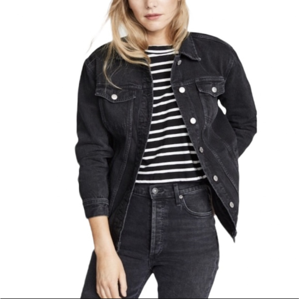 Madewell Womens Raglan Oversized Jean Jacket In Lunar Wash Black S NWOT M4230